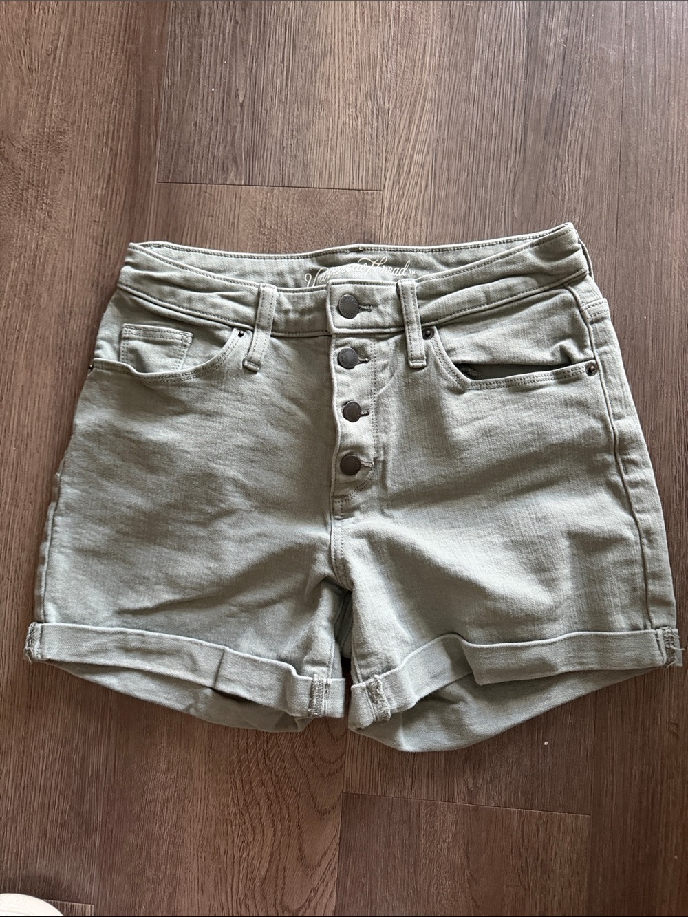 American Eagle Outfitters Olive Green High-Rise Button-Front Jean Shorts